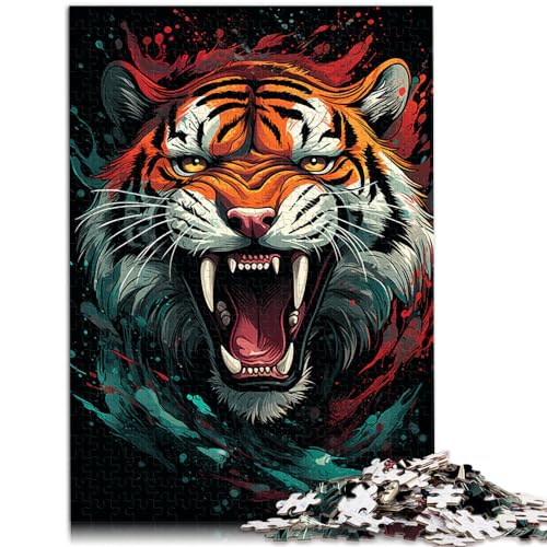 Spielgeschenk-Puzzle, farbenfrohe Psychedelie des elementaren roten Tigers, 1000-teiliges Puzzle, Holzpuzzle, Geburtstagsgeschenk, Geschenke für 1000 Teile (50 x 75 cm)