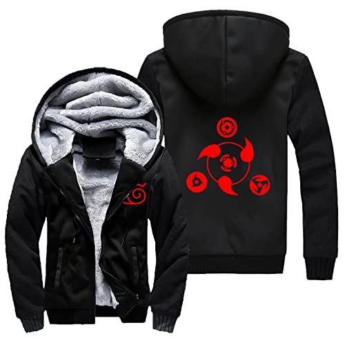 QYIFIRST Herren Damen Anime Hokage Sharingan Kapuzenjacke Bequemer Hoodie Mit Fleecefutter Hoodie Durchgängigem Reißverschluss und Taschen Schwarz-C EU M