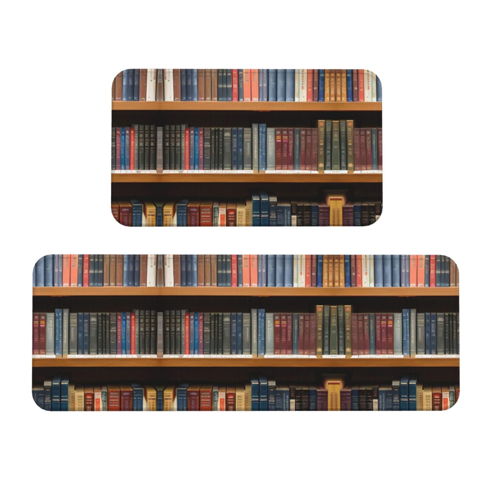 YQxwJL Bibliotheks-Bücherregal, 1 Druck, Küchenteppich, rutschfeste Küchenmatte, 2er-Set, bequeme Stehmatten für Küche, Büro