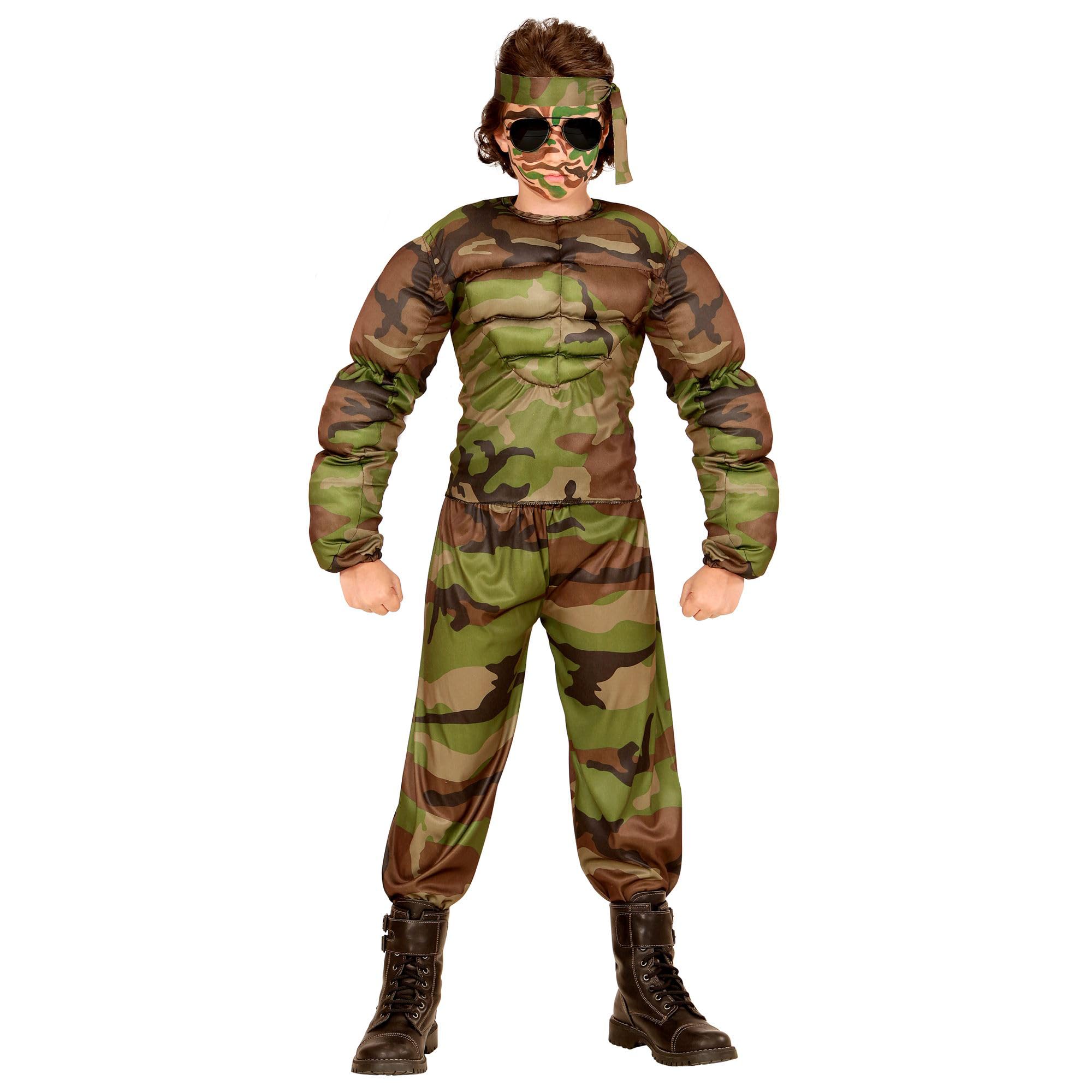 W WIDMANN MILANO Party Fashion - Kinderkostüm muskulöser Soldat, Camouflage, Militär, Faschingskostüme