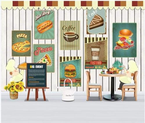 Holzkohle Pizza Kaffee Burger 3D Tapete Poster Restaurant Schlafzimmer Wohnzimmer Sofa TV Dekorative Wand-430cm×300cm