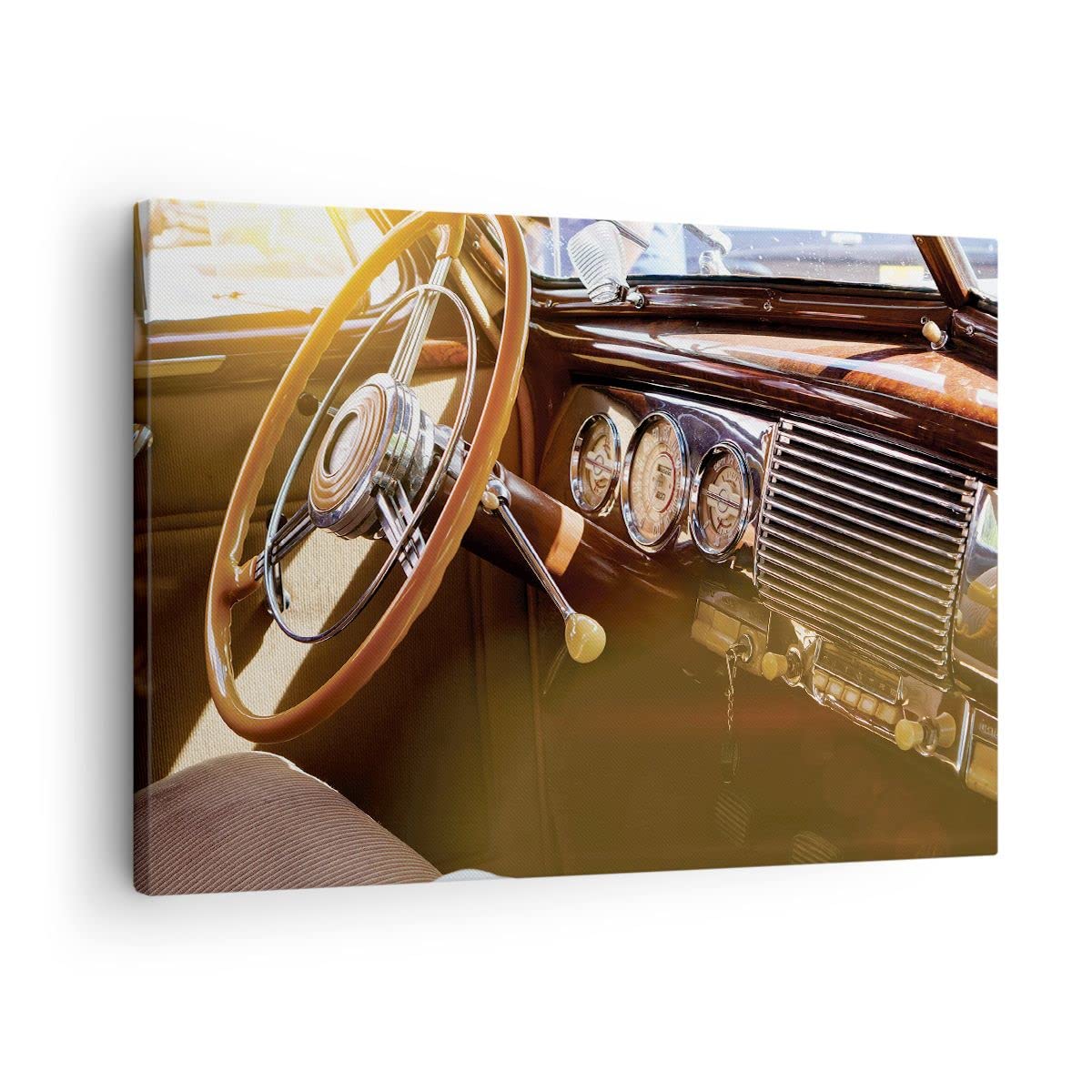 Bilder auf Leinwand Auto Retro Vintage Leinwandbild mit Rahmen 70x50cm Wandbilder Dekoration Wohnzimmer Schlafzimmer Küche Deko Klein Wanddeko Bild Wand Kunstdruck Art Wall Decor Canvas AA70x50-4939