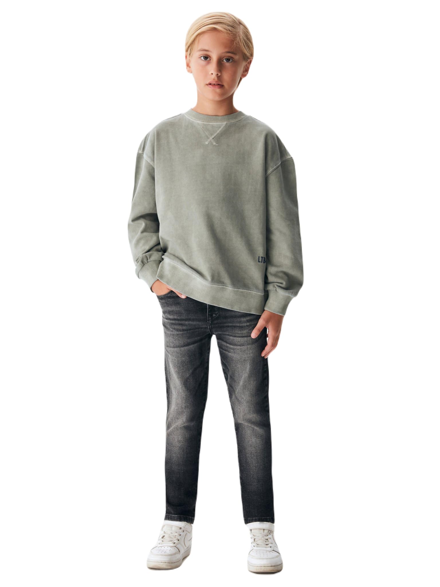 LTB Jeans Sweatshirts für Jungen Tayala Regulär Casual Pullover Langarm mit Crew Neck zum Überziehen aus 100% Baumwolle in Grau - Größe 152CM