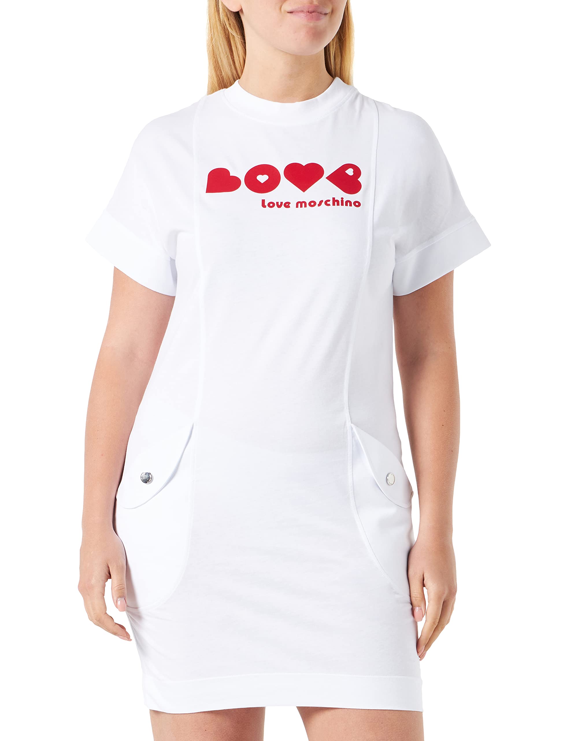 Love Moschino Women's Comfort fit Short-Sleeved Dress, Optical White, 44