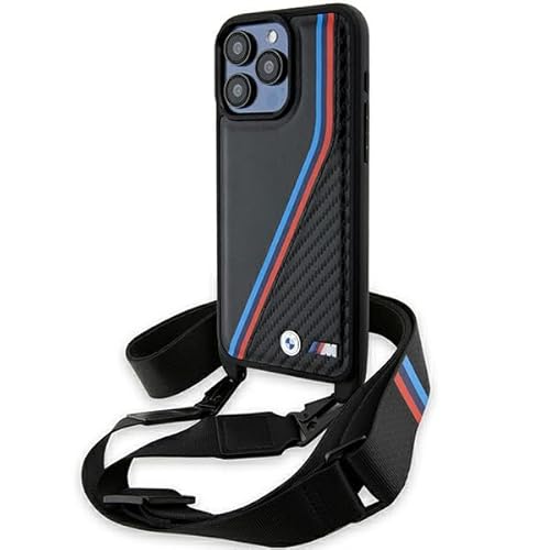 CG Mobile BMW BMHCP15X23PSVTK Hülle für iPhone 15 Pro Max 6.7" Schwarz hardcase M Edition Carbon Tricolor Lines & Strap