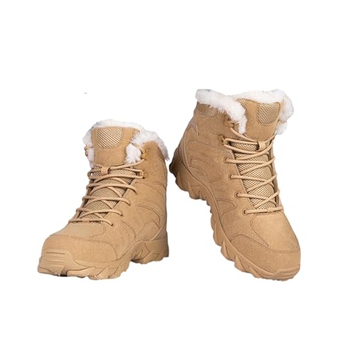 Militärstiefel Für Herren, Männer Winter Outdoor Pelz Futter Warme Schnee High Top Taktische Stiefel, Warme, Wasserdichte, Leichte, Rutschfeste Schneestiefel, Für Camping, Arbeit (Color : Sand, Size