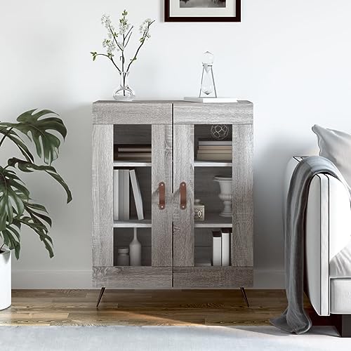 CCCINER Sideboard Grau Sonoma 69,5x34x90 cm Holzwerkstoff,Zeitloses Sideboard mit Glasvitrine viel Stauraum für dein Zuhause