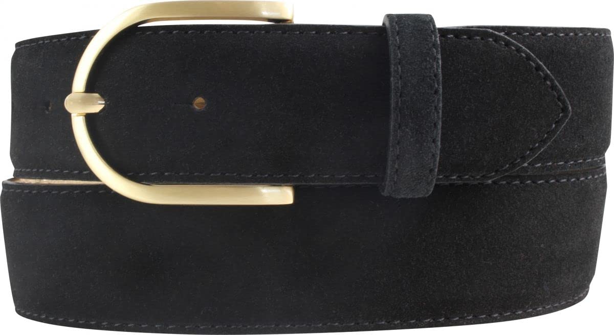 BELTINGER Damen-Gürtel aus Veloursleder 4 cm | Velour-Gürtel für Damen 40mm | Wildleder-Gürtel 4cm mit goldener Gürtelschnalle | Schwarz 95cm