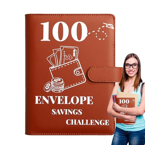 Takluu 100 Umschläge Geldspar-Challenge, Geldspar-Challenge-Buch | A5 Geldspar-Budgetordner - 100 Umschläge, Geldspar-Herausforderung zum Geldsparen, Budgetplaner, Urlaub