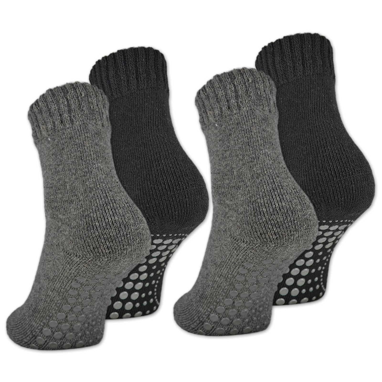 2 | 4 | 6 Paar ABS Socken Herren Damen Anti Rutsch Socken mit Wolle 21463 WP (Schwarz/Anthrazit 4 Paar 43-46)