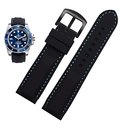 SCRUBY Männer silikon Uhrband 20mm 22 mm 24m für Mido Citizen Omega Sport Gummi Ersatzriemen rot blau orange weißes weiches Armband(Black Blue black,18mm)