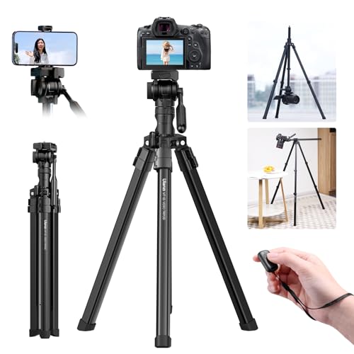 ULANZI MT-65 Kamera Stativ 176cm, 1.1kg Aluminium Leichtes Stativ, 3-Wege Kopf Überkopf Stativ, Camera Tripods mit Bluetooth Fernbedienung und Telefon Clip für DSLR、Handys, Max. Belastung 8kg