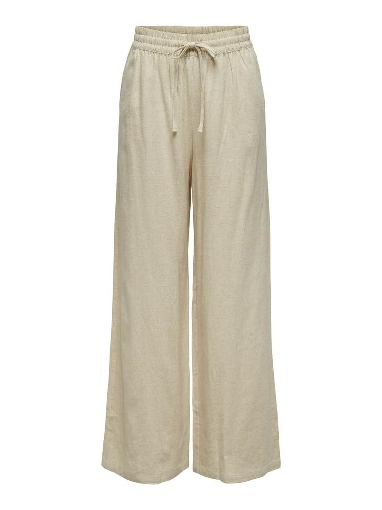 JdY Damen JDYSAY Linen HW Wide Pant WVN NOOS Leinenhose, Oatmeal/Detail:Melange, L / 32L