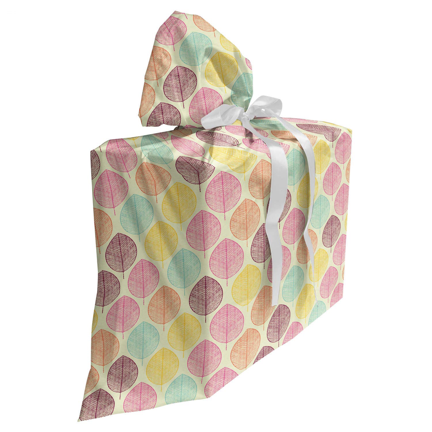 ABAKUHAUS Herbst Baby Shower Geschänksverpackung aus Stoff, Bunte Blätter-Blumenkunst, 3x Bändern Wiederbenutzbar, 70 x 80 cm, Creme Multicolor