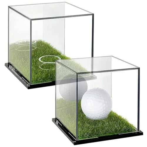 Bbbabeslk Golfball-Vitrine – durchsichtige Golfball-Hülle | 2X Acryl-Einzel-Golfballständer | Transparente Ball-Display-Box für Enthusiasten, staubgeschützte quadratische Hülle für Baseball-Golfbälle