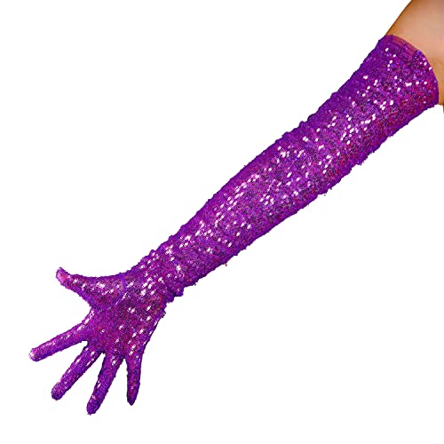 DooWay Damen-Handschuhe, sexy Opern-Pailletten, 70 cm, Burgunderrot, glitzernd, für Party, Cocktail, Abend, Handschuhe, violett, 38