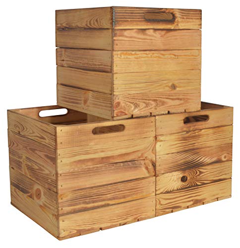 CHICCIE 3 Set Kallax Holzkiste Karl - Geflammt Aufbewahrungsbox 33x38x33cm Aufbewahrungskorb Holzbox Holz Regal