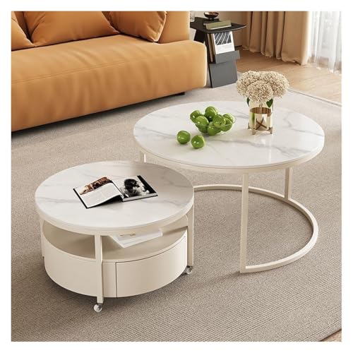 zhongqunli kleiner Couchtisch Rock Slab Couchtisch Home Runde Kombination Retro Couchtisch Schwarzer Couchtisch Eisen Wohnzimmer Mobiler Couchtisch mit Rollen ästhetischer Couchtisch(Weiß)