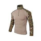 ShallGood Herren Outdoor Military Schlank Passen Taktisch T-Shirt Militär Tarnung Jacke Kampf Lange Hülse Camouflag T-Shirt Für Tactical Airsoft Paintball Armee Jagd Desert Hemd Z1 Khaki L