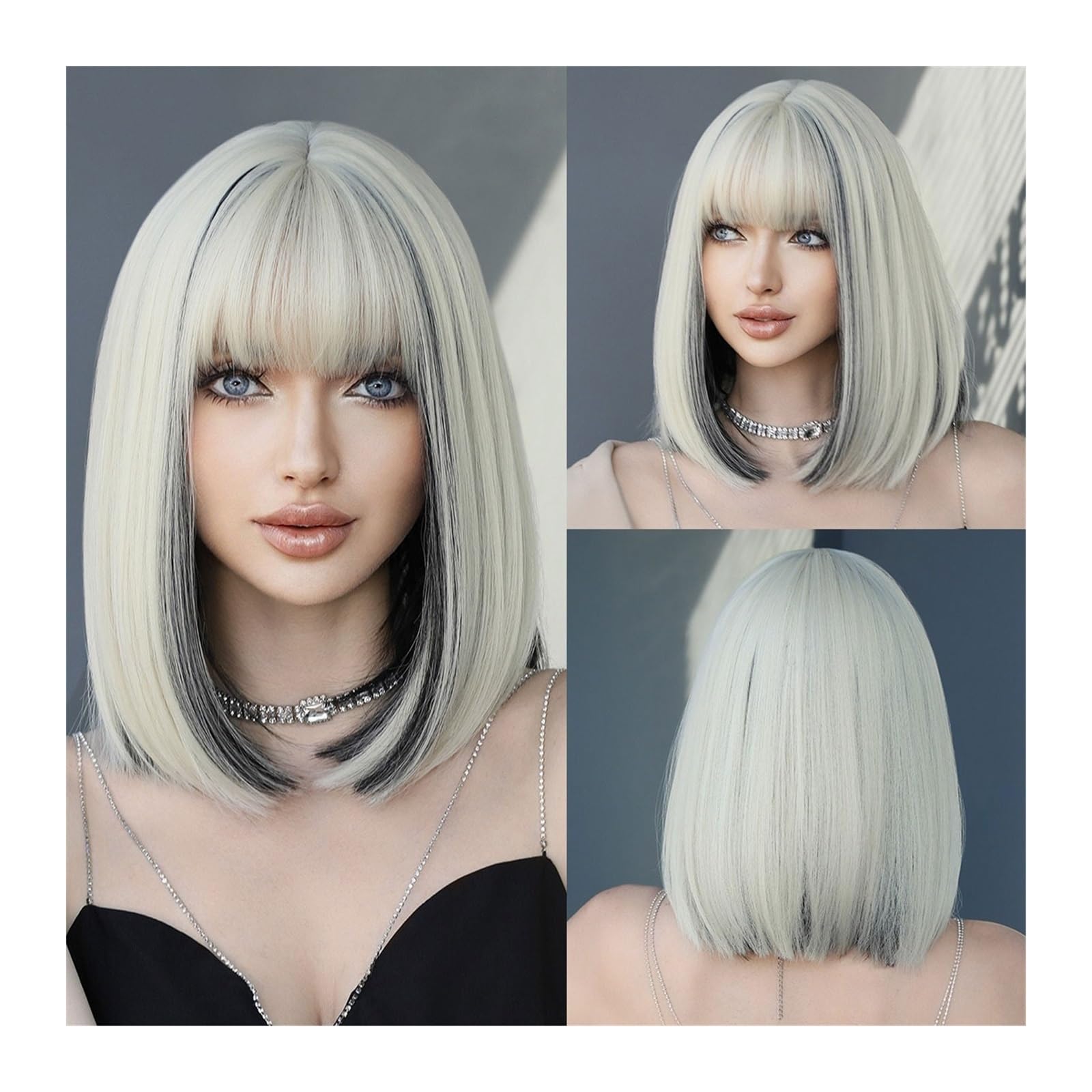 Perücken für Frauen 38 cm/14,96 Zoll Hellblonde Bob-Perücken for Damen, kurze Platin-Perücke mit Pony, natürliche modische synthetische Perücke, tägliche Party, Halloween, Kunsthaar für die Tägliche P