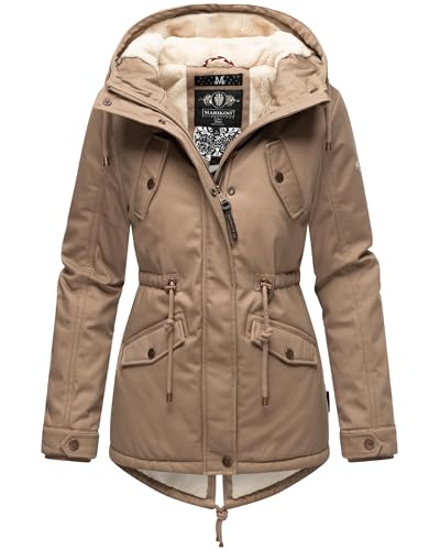 MARIKOO Damen Warmer Winter Kurzmantel mit Kapuze Manolya Taupe Gr. XXL