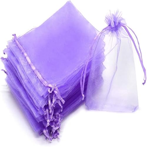 50 Stück schiere transparente Chiffon-Organzabeutel Weihnachten Halloween Hochzeit Geburtstagsfeier Süßigkeiten Geschenkboxen Schmuckverpackungsbeutel-violett,15x20cm