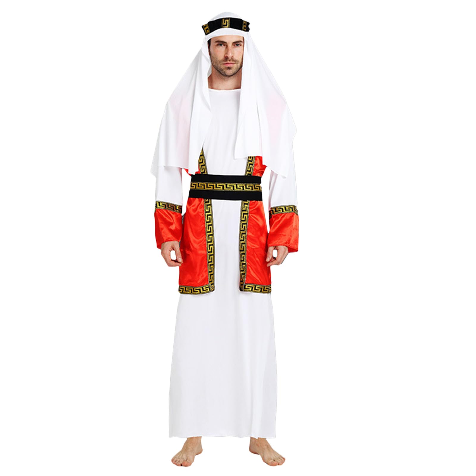 Uitndvyte Arabisches Halloween-Cosplay-Outfit, S-Kostüm, arabisches Prinz-Kostüm, Naher Osten, Robe, arabisches Verkleidungs-Kostüm für Herren