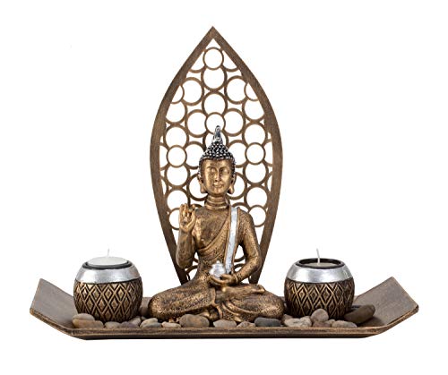 Mel-O-Design Elegantes Buddha Set für Teelichter - Länge 35 cm - Teelicht - Deko - Feng Shui