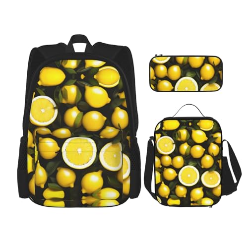 WURTON Reise-Lunchbox, Federmäppchen, Rucksack-Set, 3-teilig, verstellbare Riemen, leicht, Schwarz, Einheitsgröße