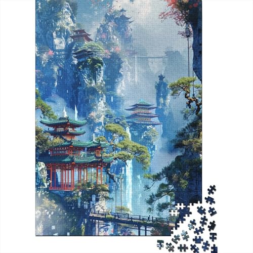 Japanischer Tempelturm, Holzpuzzle für Erwachsene, Puzzlespielzeug, Kunstpuzzle für Erwachsene, 500 Teile, ganze Familie und die (Größe 52x38cm)