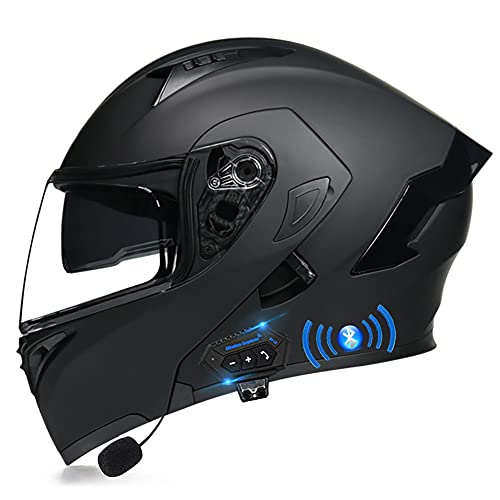 Letetexi Motorradhelm mit Bluetooth Klapphelm Integralhelm Fullface Helm Rollerhelm Sturzhelm mit Doppelvisier Sonnenblende ECE Motocrosshelm Belüftung für Herren Erwachsene-Schwarz 55~60cm