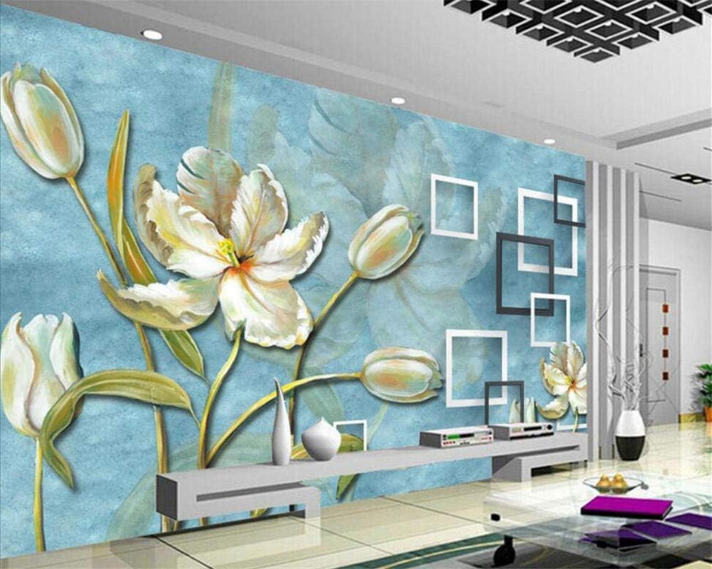 Tulpenblume Geometrisch Schwarz Und Weiß Quadratisch 3D Tapete Poster Restaurant Schlafzimmer Wohnzimmer Sofa TV Dekorative Wand-400cm×280cm