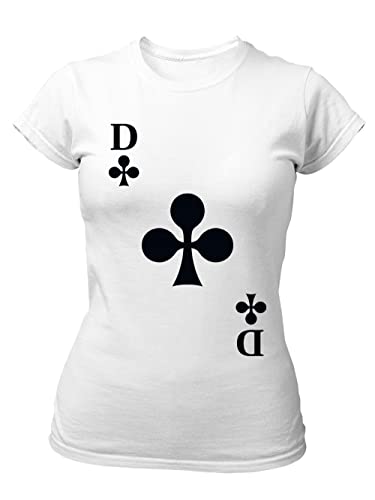 clothinx Damen Slim T-Shirt Kreuz Dame Karneval, Fasching Spielkarten Kostüm Weiß Größe M