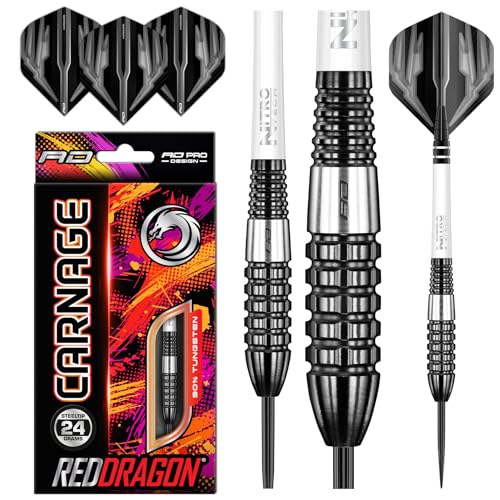 RED DRAGON Carnage 4: 24g Tungsten Darts mit Flights und Schäfte