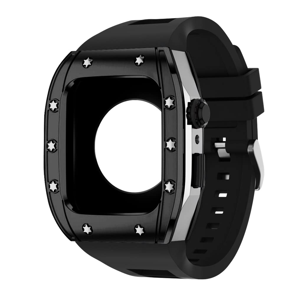 KANUZ Edelstahl-Gehäuse für Apple Watch Serie 8, 45 mm, Armbandzubehör, DIY-Modifikationsset, Abdeckung für iWatch 7, 6, SE, 5, 4,44 mm (Farbe: A, Größe: 45 mm für Serie 8)