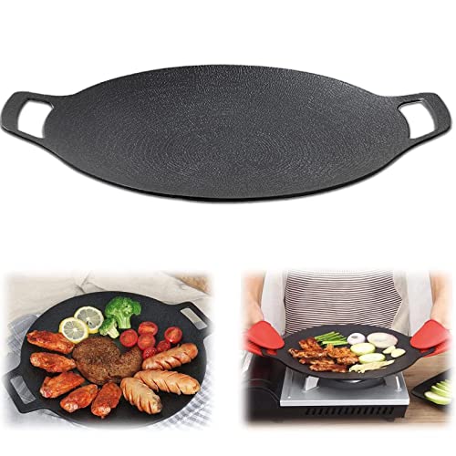 Gvqng Multifunktional Medizinische Steingrillpfanne Antihaftbeschichtete Pfanne, Koreanische BBQ-Grillpfanne, Abgelagertes Gusseisen Runde Grillpfanne mit Anti-Verbrühungsgriff,1pcs,M