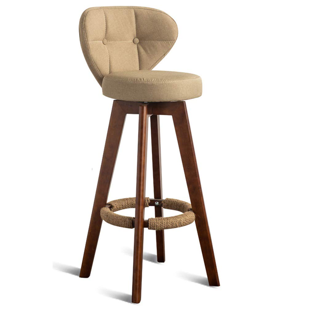 Barhocker Stuhl Barhocker Fußstütze mit Rückenlehne Drehsitz Beige Leinenbezug Frühstückshocker Esszimmerstühle für Küche, B, Café Barhocker mit Holzbeinen Tragkraft 150 kg (Braun Sitzhöhe: 63 cm) Run