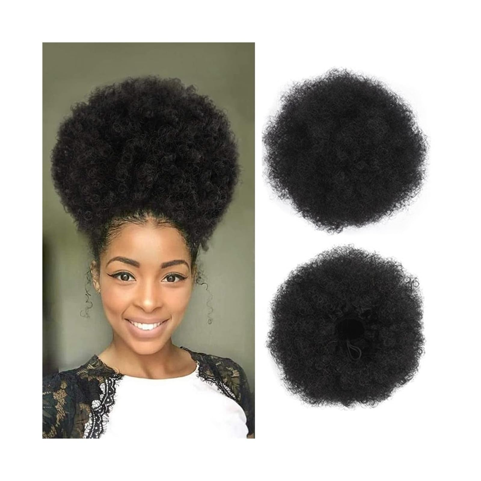 Unordentliches Dutt-Haarteil für Frauen, Afro Puff Kordelzug-Pferdeschwanz for Frauen, 8/10 Zoll synthetische Afro-Kinky-Curly-Haarknoten-Verlängerungs-Haarteile, Clip-in-Kordelzug-Pferdeschwanz-Haart