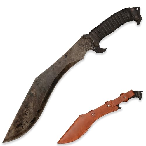 LQZJG 0185 Handgemachte Guss Mangan Stahl 52HRC Machete mit scharfer Kante, Full Tang, im Freien, Jagd, Camping, Wandern, Überleben, Lederscheide, 19.7 Zoll