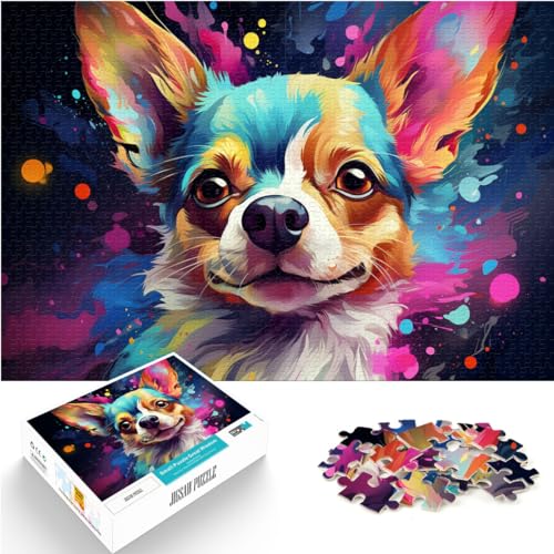 Puzzle, farbenfrohe psychedelische Kunst, Chihuahua-Hund, 1000 Teile, Holzpuzzle mit vollständig ineinander greifenden und zufällig geformten Teilen, 1000 Stück (50 x 75 cm)