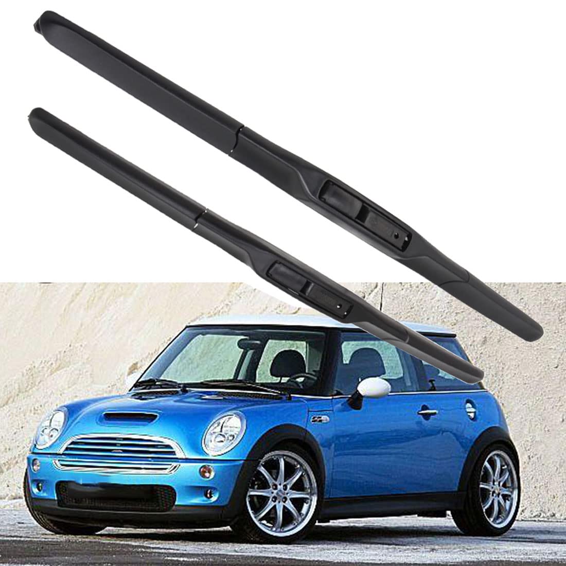 QHYTL Scheibenwischer Für Auto Scheiben Wiper Blades Für Mini Cooper R53 2004-2012 Wischerblatt Vorne Wischblätter Gummi Windshield Wipers 19" 18" fit U J Hakenarme,Front Window 2pcs B-Style