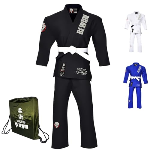 Rewon Brazilian Jiu Jitsu anzug - Kimono BJJ Gi, Aikido Anzug, Männer Frauen ultraleicht sanforisiert Uniform für Training Wettbewerb (Kostenlose Tragetasche)