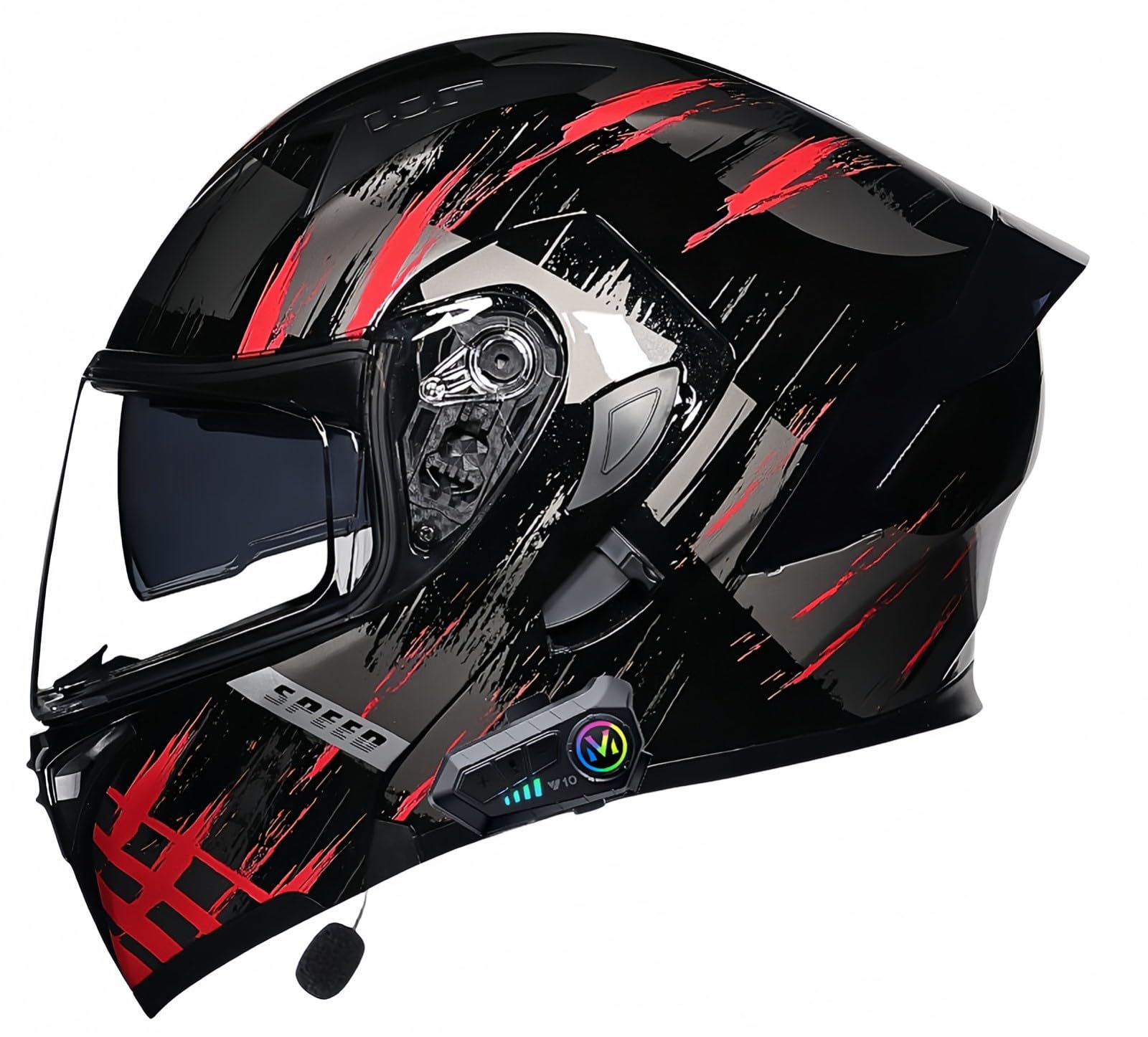 Bluetooth-Motorradhelm, ECE-geprüft, modularer Motorradhelm, für Herren und Damen, Integralhelm für Roller, Doppelvisier, für Erwachsene, Integralmotorrad E,XXL60-61CM