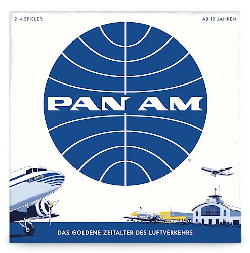 PAN AM Lustiges Strategie-Brettspiel für die ganze Familie - Deutsche Sprache - Enthält 52 Flugzeugminiaturen aus 4 verschiedenen Epochen der Luftfahrt (ab 12 Jahren) Ideal für 2-4 Spieler