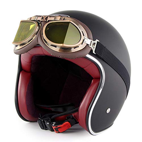 EBAYIN Halbhelme Jethelme Brain - Cap DOT + ECE-zertifizierter Cruiser Chopper Scooter Helm mit Schutzbrille Pilotenhelm,D-XXL=（63~64cm）