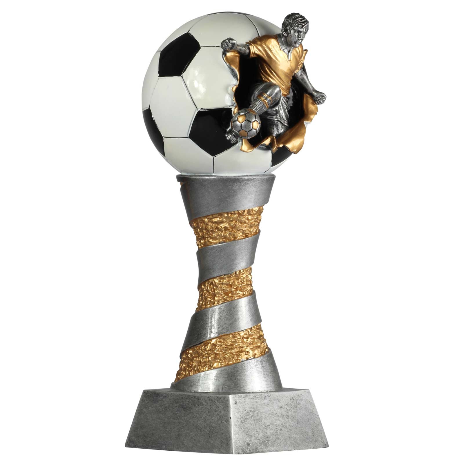 XXXXL Pokal Fußball Lyon 80cm hoch 8,5kg schwer aus Resin Silber/Gold handbemalt mit Gravur