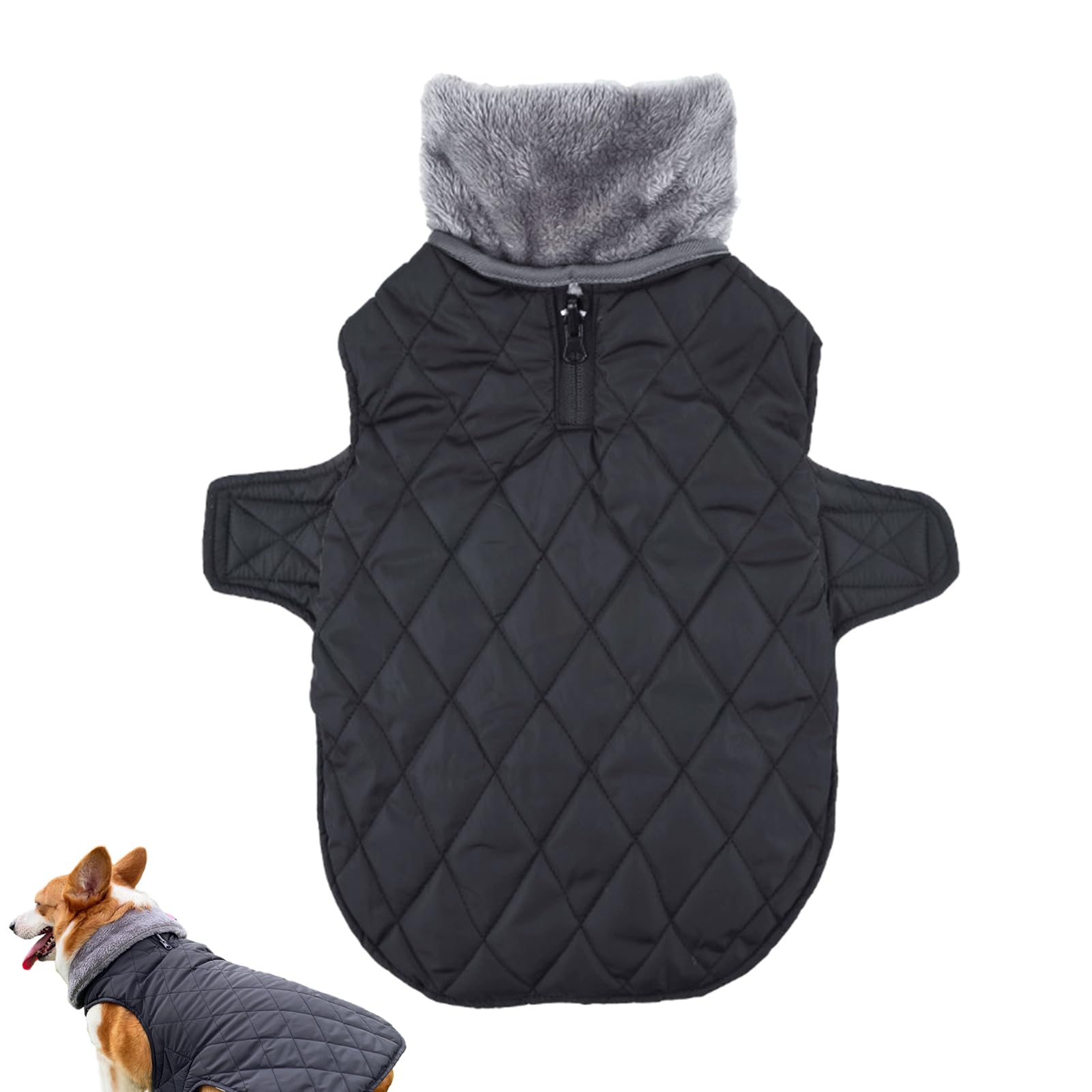 QARIDO Warmer Hundemantel, Hundemantel mit Fellkragen - Wendbare wasserdichte Hundejacke | Kältebeständige, wendbare Hundekleidung, reflektierende warme Hundejacke mit Fellkragen für Haustiere im