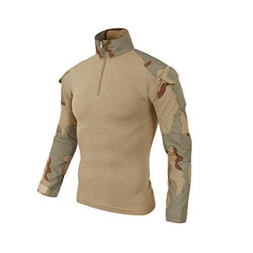 ShallGood Herren-Hemden, Kampf, Militär, Airsoft, BDU, Shirt, Outfit, Camouflage, Uniform, taktisch, schnell trocknend, mit Taschen, Ellbogenschützer, Langarm-Hemd, Multicam, Z1 gelb, M