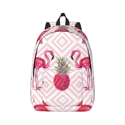 Wurton Flamingo Rosa Ananas Print Canvas Rucksack Unisex Niedlicher Rucksack Für Reisen Sport Ästhetische Lässige Rucksack, Schwarz , S