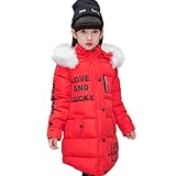 AKAUFENG Mantel Mädchen mit Fellkapuze Lang, Winterjacke Girl mit Pelzmütze Oberbekleidung Kinderjacke